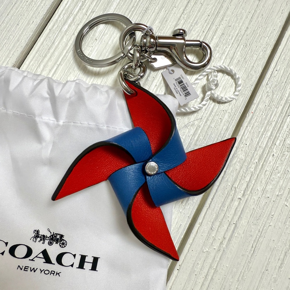 Coach Red & Blue Pinwheel Keychain Bag Charm